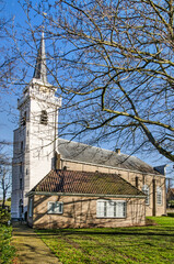 Puttershoek, The Netherlands, February 26, 2021: the Dutch Reformed Church, a national monument, on a sunny day in winter