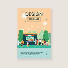 People buying takeaway coffee. Queue, street, morning flat vector illustration. Hot beverage and drink concept for banner, website design or landing web page