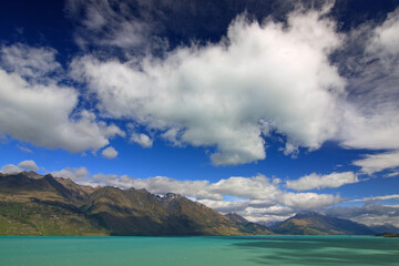 Aerial view of Lake Wakatipu in New Zealand