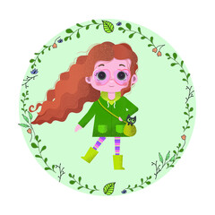 Happy girl walking with cat