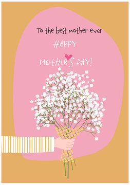Mother´s Day Greetin Card With Hand Of A Person Giving Flowers