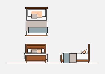 Vector Illustration of Bed plan,front,side  view