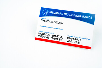 Blank medicare health insurance card isolated on white. - obrazy, fototapety, plakaty
