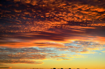 Naklejka na ściany i meble red sunrise in the clouds over the city