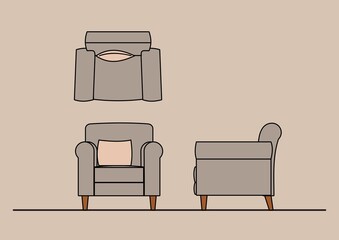 Vector Illustration of Armchair plan,front,side view