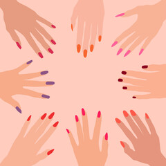 Flat illustration of female hands with manicure together
