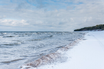 Frozen Baltic Sea on a Cold Winter Day on the Latvian Coast