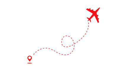 Airplane line path vector icon with airplane plane flight route starting point and line line trail trail.