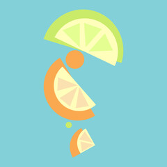 Abstraction from orange and lime slices. Vector in flat style. Suitable for posters, backgrounds, postcards.