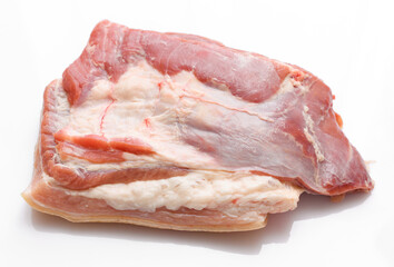 raw meat piece on white background, pork meat and lard