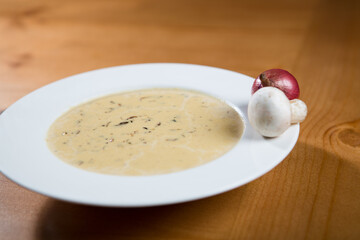 Mushroom soup in restaurant