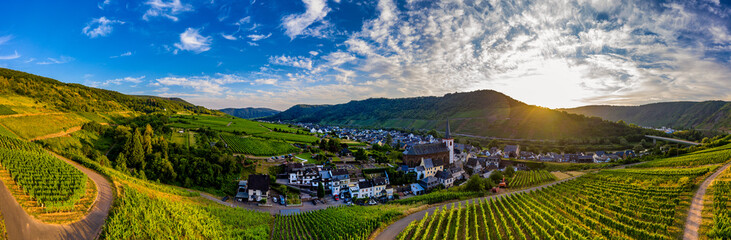 Panoramic view of the Moselle vineyards near Bruttig-Fankel, Germany. .Created from several images...
