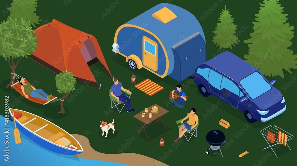 Canvas Prints Isometric Trailer Park People Composition