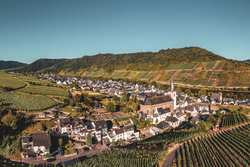 Panoramic view of the Moselle vineyards near Bruttig-Fankel, Germany. .Created from several images to create a panorama image.