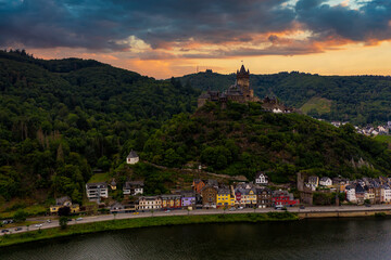 Fototapeta premium Panorama of Cochem with the Reichsburg Cochem, Germany. Drone photography.
