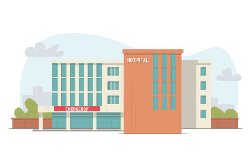 Hospital and emergency building isolated on white background. Vector illustration.