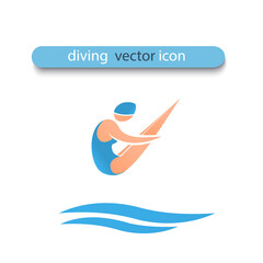 Woman jumps into the water. The athlete is grouped in the air. She rotates around herself. Vector flat design illustration. Symbol of water sports competition