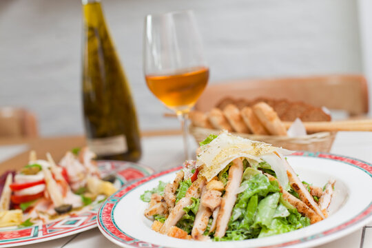 Caesar salad and white wine