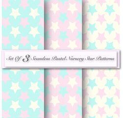 Set Of 3 Seamless Pastel Nursery Patterns