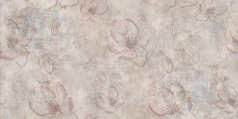 Flowers on the wall background, digital wall tiles or wallpaper design. cement texture on the...