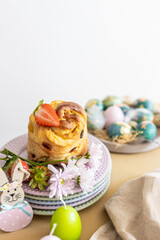 Obraz na płótnie Canvas Easter table setting. Easter cake craffin