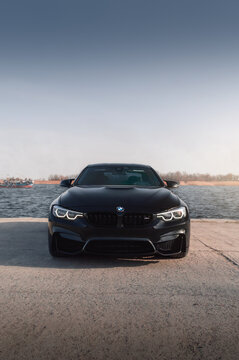 Kherson, Ukraine - March 2019. BMW M4 F82 Competition in a black color.