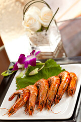 Cooked Prawns on white dish 