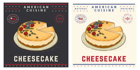 Cheesecake with berries vintage retro style