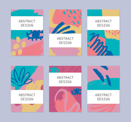 Set of abstract backgrounds. Hand drawn design for flyer print and web. Pastel and bright colors. Vector illustration.