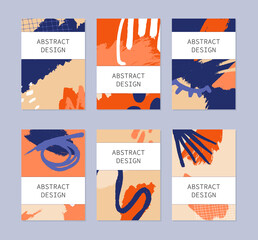 Set of abstract backgrounds. Hand drawn design for flyer print and web. Pastel and bright colors. Vector illustration.