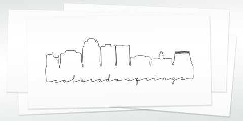 Obraz premium Colorado Springs, CO, USA Doodle Skyline Hand Drawn. City One Line Art Illustration Landmark. Minimalistic Sketch Pen Background.