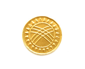 round gold coin on white background