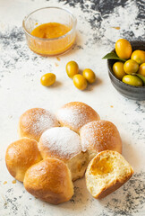 Traditional buchteln, sweet buns filled with jam