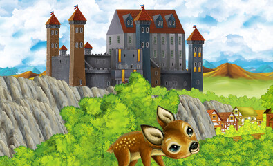 cartoon kingdom castle mountain forest farm illustration