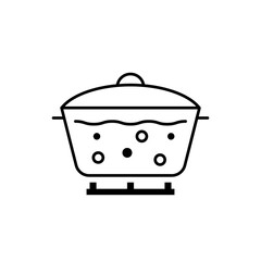 Boiling water in pan line icon