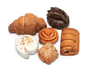 Bread, biscuits, cookies on a white background