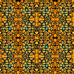 Seamless colorful ethnic pattern. Hand drawing watercolor circles. Art seamless pattern background. Unusual shapes. Fabric design.