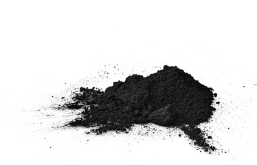 Black bamboo activated charcoal powder isolated on white background