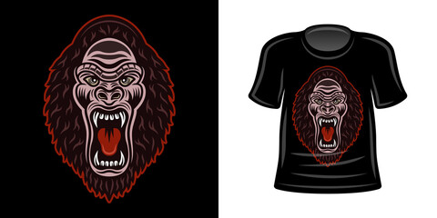 T-shirt print with gorilla head vector apparel design template