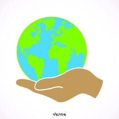 hand holding globe earth web black icon. save earth concept vector illustration