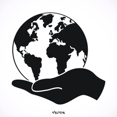 hand holding globe earth web black icon. save earth concept vector illustration