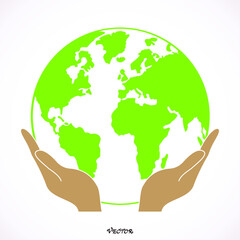 Two open hands holding globe isolated vector colored icon