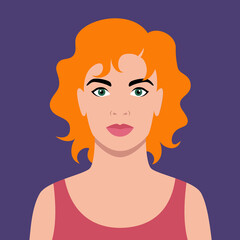 Colorful portrait of a young beautiful red-haired girl. Vector illustration.