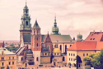 Fototapeta premium Wawel Cathedral, Krakow. Filtered retro color style. Krakow landmark.