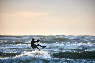 kite surfing on the water in the ocean