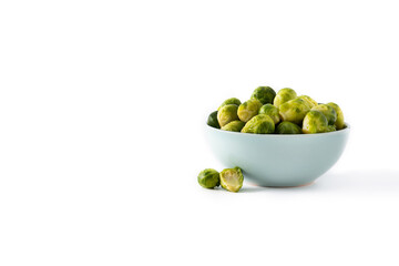 Set of brussel sprouts in a bowl isolated on white background.Copy space