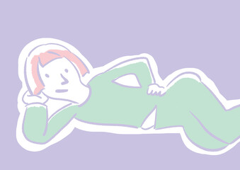 横になってだらだらしている女性の手描きイラスト
