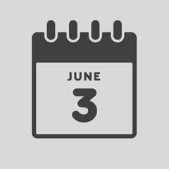 Icon day date 3 June, template calendar page