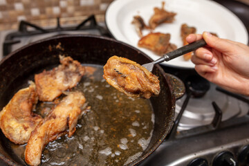 The fish is fried in oil