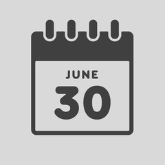 Icon day date 30 June, template calendar page